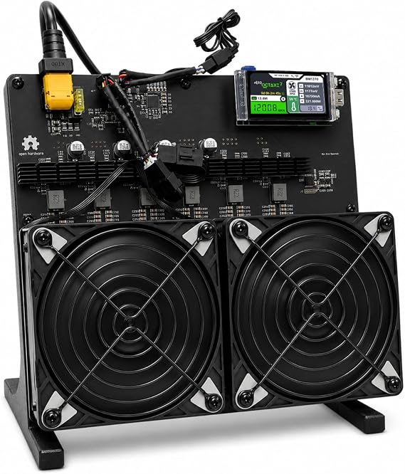 Bitcoin Miner NerdOCTaxe 12TH/s Crypto Miner with 8 BM1370 ASIC Chips and 4 Fans, Quiet Lottery Mining Machine Open Source SHA-256, Plug-and-Play BTC Miner for Home Use,240W