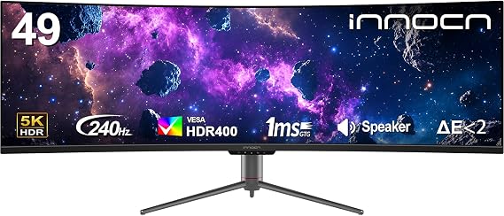INNOCN 49" Curved 5K2K 5120 x 1440P 240Hz Computer Monitor, R1800-49C1S | HDR400, 99% sRGB, USB Type C, DisplayPort, HDMI, Built-in Speakers, Height/Tilt Adjustable