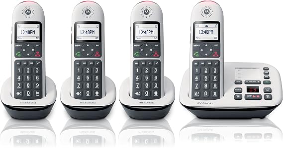 Motorola CD5014 Digital Cordless Telephone Phone with Answering Machine(4 Handsets) DECT 6.0 Long Range System, Big Buttons, Big Backlit Display, Audio Assist, Volume Boost, Block up to 1000 Numbers