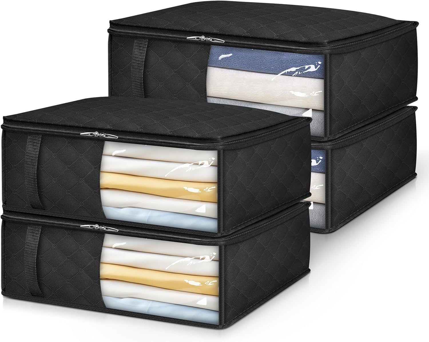 MISSLO Bed Sheet Organizers and Storage QueenKing Size Sheet Folder 4 Pack Linen Closet Organizer with Clear Window Blanket Storage Bags for Bedsheets, Pillow Cases, Towels, Clothes