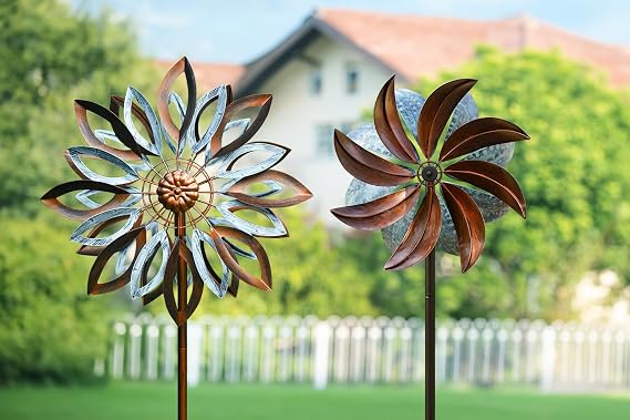 Yard Wind Spinner and Copper Teal Garden Wind Spinner