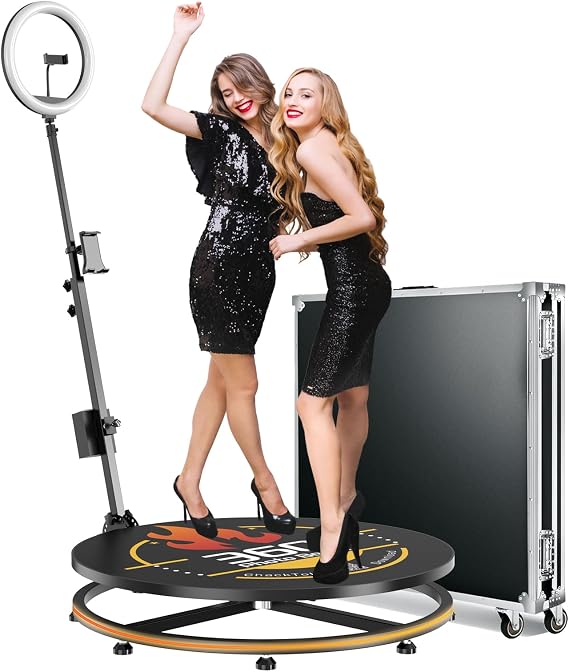 360 Photo Booth Machine with Software for Parties with Lightbox,APP Remote Control Automatic Slow Motion 360 Spin Camera Video Booth for 2-4 People (26.8''+Flight Case)