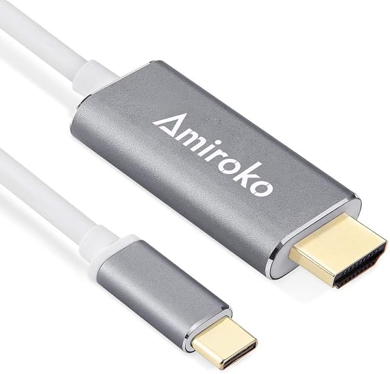 USB C to HDMI Cable 6FT, USB 3.1 Type C (Thunderbolt 3 Compatible) to HDMI Adapter 4K Cable for MacBook, MacBook Pro, Dell XPS 13/15, Galaxy S8/Note 8 etc to HDTV, Monitor, Projector - Gray