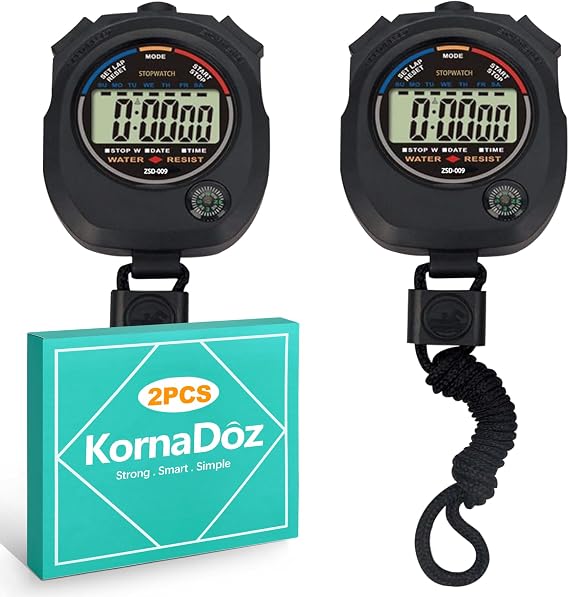 2 Pack Digital Stopwatch Timer: Large Display, 1/100 Sec Accuracy, Time/Date/Alarm - Handheld Stop Watch for Sports, Coaches, Kids, Referees, Training, Cronometro Digital, Includes Lanyard