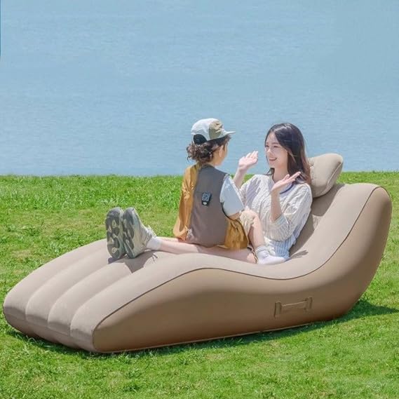 Chaise Lounger Inflatable Sofa Air Chair Portable PVC Blow Up Sofa Portable Leisure Lounger S-Shaped with Air Pump for Indoor Living Room Bedroom Outdoor Folding Blow Up Bed Garden Beach
