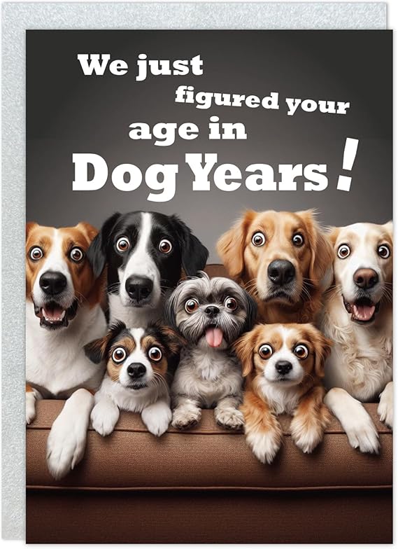 Gooji 5x7 Dogs Birthday Card, Funny Humorous Cute Card for Wife Husband Teenage Young Boy Girl Men Women Adult, Golden (Age)