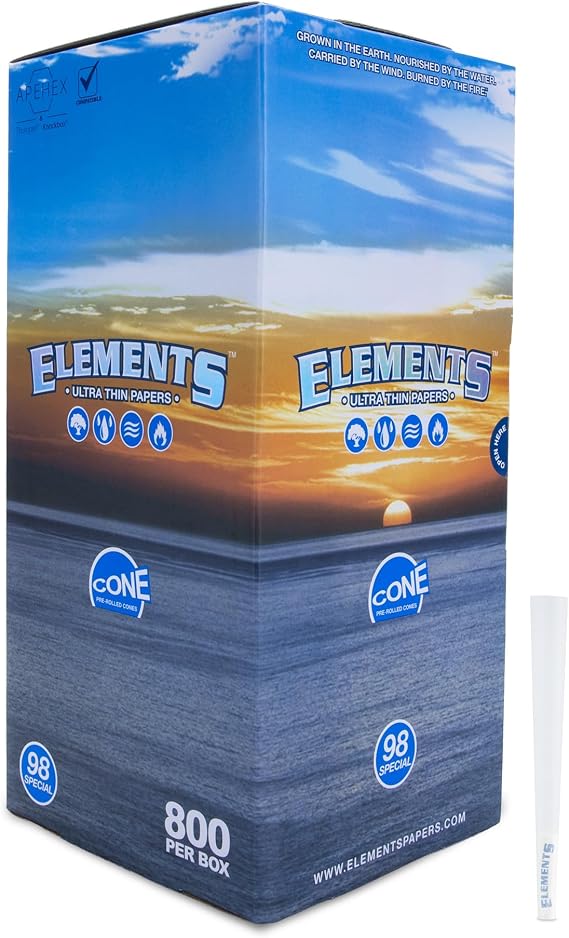 Elements 98 Special Size Pre-Rolled Cones 800 Count Bulk Pack - Ultra Thin Pre-Rolled Paper