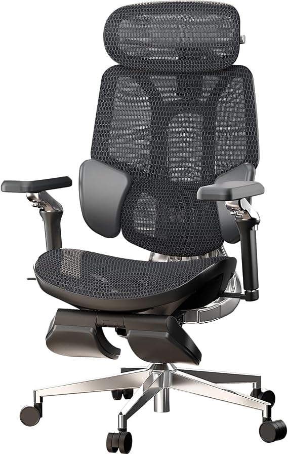 Hbada E3 Ultra Ergonomic Chair, with 3-Zone Dynamic Lumbar Support, 360° Mechanical Armrest, 4D Adjustable Headrest, Aluminum Alloy, Mesh Chair Grey, Black