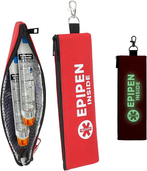 YOUSHARES Fluorescent EpiPen Carry Case - Epi Pen Travel Case Insulated, Epipen Bag Carrier Emergency Medical Pouch, Epipen Holder for Allergy Syringe Medicine Essentials &amp; Diabetes(Fluorescent Red)