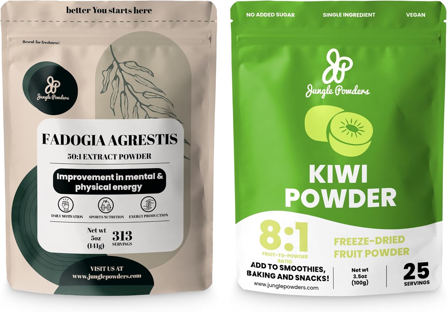 Mens Health Bundle: 5oz Fadogia Agrestis Extract & 5oz Freeze-Dried Kiwi Fruit Powder - Pure Nigerian Fadogia for Traditional Drive & Passion Support & Unsweetened Kiwi Extract