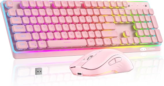 MAGEGEE Wireless Keyboard and Mouse Combo, 2.4G Full Size RGB Keyboard with 104 Keys, Rechargeable Wireless Mouse with 3 DPI, Ergonomic Computer Keyboard and Mouse Set for Windows Mac Laptop PC