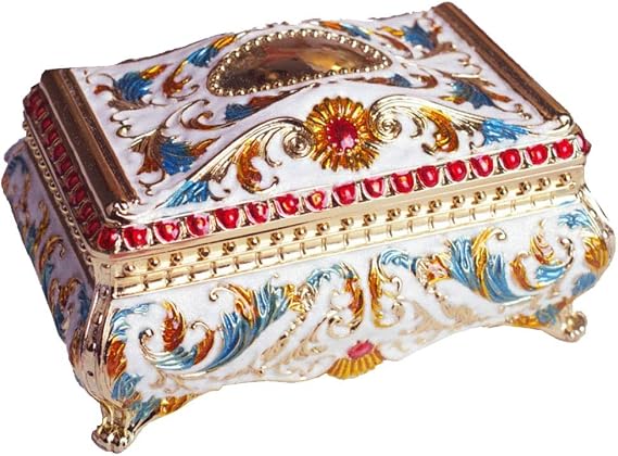 Jewelry Box White Vintage Jewelry Box Metal Jewelry Trinket Box with Lid Hand Carved Earring Ring Necklace Organizer Storage Box for Woman Jewelry case Organizer
