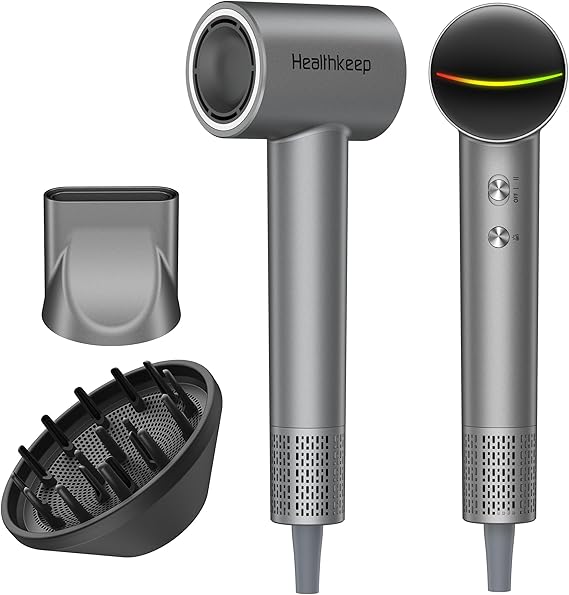 Hair Blow Dryer with Diffuser: 1500W High-Speed Brushless Motor 500M Ionic Technology, Thermo-Control Low Noise for Curly, Straight & Damaged Hair, Home Travel Salon
