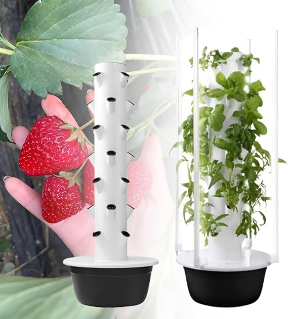 Vertical Tower Automated Aeroponics, Garden Hydroponic Growing System with LED Grow Lights, Soilless Grow Kit for Leafy Greens, Melons, Strawberries,9Layer-Black
