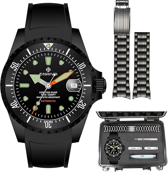 ENRIVA Men's Automatic Pro Dive Mens Watch Rotating Ceramic Bezel Diving Watches Self-Wind Professional Diver Watches for Men
