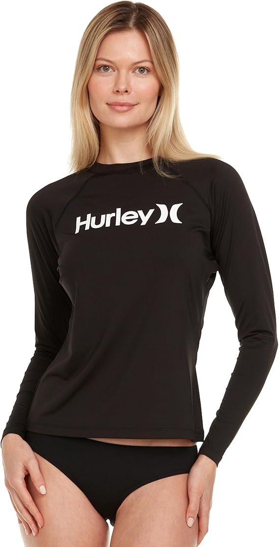 Hurley Women's Long Sleeve Rash Guard, UPF 50+ Sun Protection Swim Shirt | UPF 50+ Sun & UV Protection, Quick-Dry Fabric, Flattering Silhouette, Full Range of Motion, SPF Sun Shirt