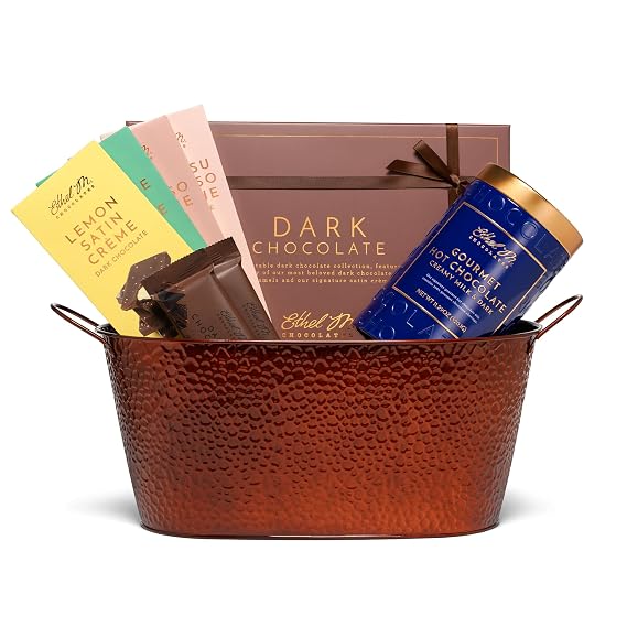 Ethel M Chocolates Dark Chocolate Premium Gift Basket - Dark Chocolate Assortment, Pure Dark Chocolate Bars