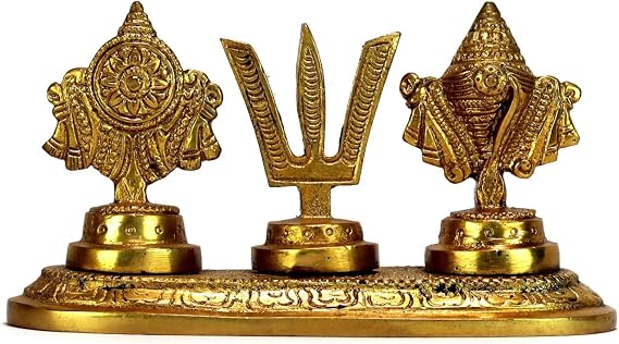 ASHIRWAD Brass Lord Vishnu Chakra Shankha Namah Tilak Gada Padma Namam Padmanabha Vastu (VishnuChakra-3)