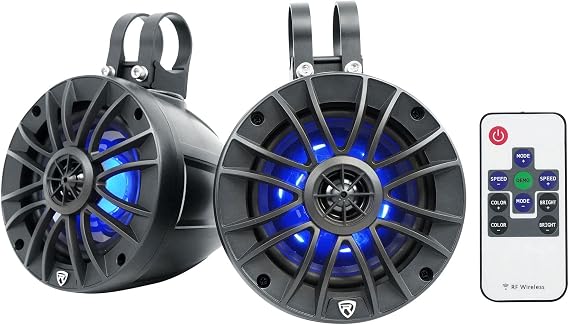 Pair Rockville PT525BR 5.25" Powered Marine Bluetooth LED Tower Speakers ATV/UTV