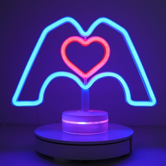 Finger Heart Neon Sign, Aesthetic LED Room Decor for Girls | USB/battery finger heart neon sign,11.6"×9.06" warm ambience for bedroom, living room, wedding, birthday, or Christmas gift