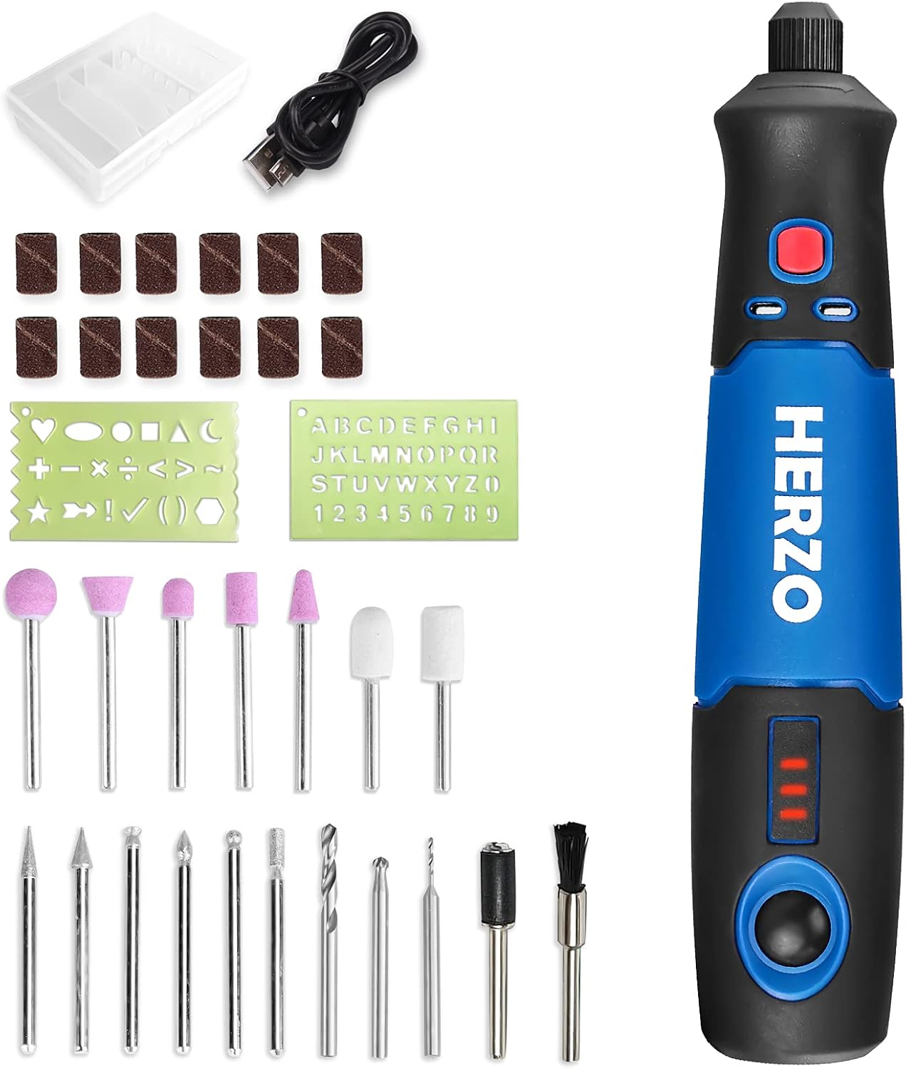 HERZO Cordless Rotary Tool,Mini Rotary Tool Kit 32 pcs Accessories 3.7V with Speed 5000-15000rpm, Electric Rotary Grinder for Polishing, Cleaning, Engraving for DIY