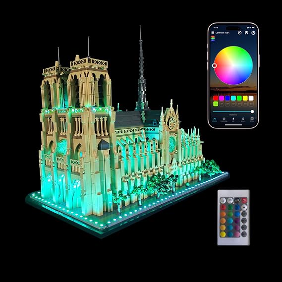 Color Changing LED Light kit Compatible with Lego 21061 Notre Dame, App and Remote Control (No Model Only Light)