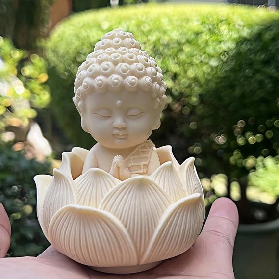 Mini Buddha Statue Cute Q Shakyamuni Buddha for Car Dashboard Zen Desk Feng Shui Contemplation Buddha Statues Decoration,Home Office Table Ornaments (White)