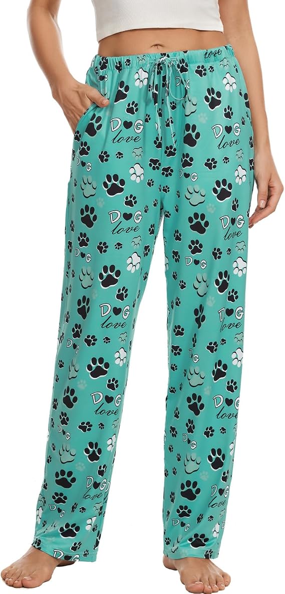 ccko Womens Comfy Pajama Pants with Pockets, Stretch Drawstring Lounge Pants, Soft Casual Wide Leg Pjs Sleep Bottoms