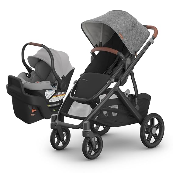 UPPAbaby Travel System - Vista V3 Stroller + Aria Lightweight Car Seat Combo - Toddler Seat, Car Seat, Base with Load Leg + Infant Insert Included Greyson (Charcoal Melange) + Anthony (Grey)