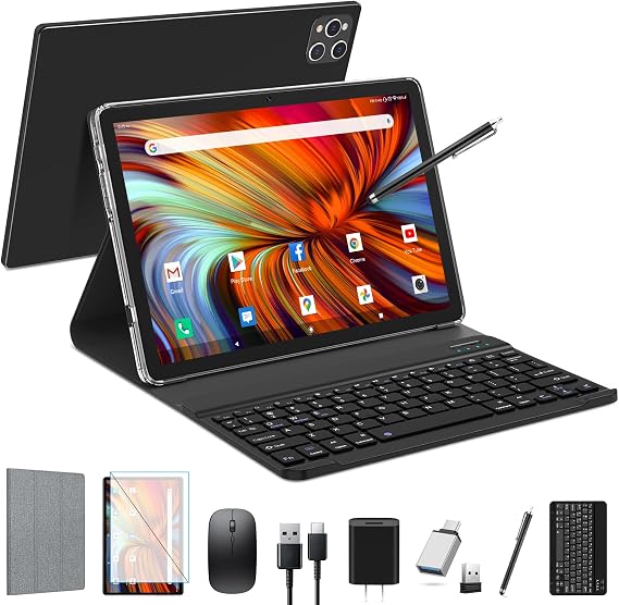 Android Tablet 2024 Newest Tablet 10 inch, Android Tablet with Keyboard,128GB ROM 16GB RAM TF1TB Expand,Octa-Core Tablet with 5GWiFi,1080FHD,13MP+8MPCamera,Bluetooth 5.0,GPS,Mouse,Case,Black
