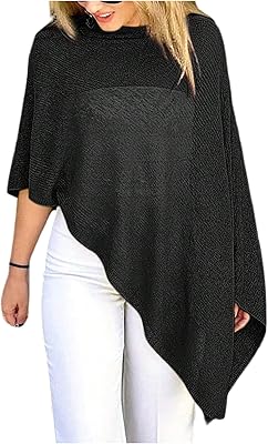 SHENHE Womens Sheer Poncho Shrug Top Lightweight Flowy Knit Sweater Poncho Pullover