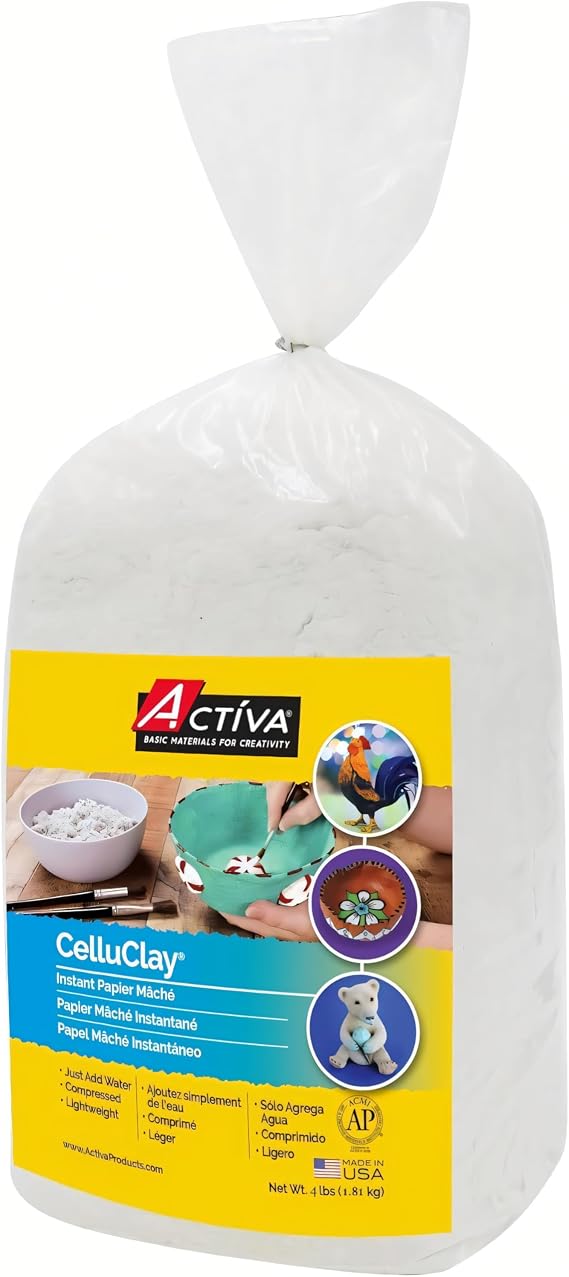 Activa CelluClay Instant Paper Mache, White, 4lb (1.8kg) Sculpting & Texturing Material for Arts & Crafts