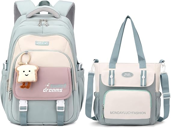 Amythe School Backpack Girls Set, School Bag for Girls 3rd to 7th Grade, 36L School Bag Girls with Shoulder Bag, Casual Backpack Teenager Daypack with Tags