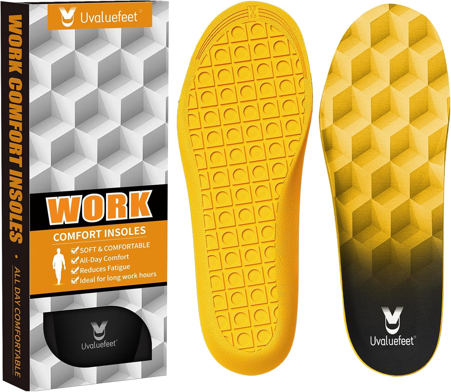 Uvaluefeet Work Boot Insoles for Men &amp; Women - Heavy Duty Memory Foam Cushion, Anti-Fatigue, Foot Pain Relief, All-Day Comfort, Work Boots Cushioned Insoles-D UK 7.5-9-28.6CM