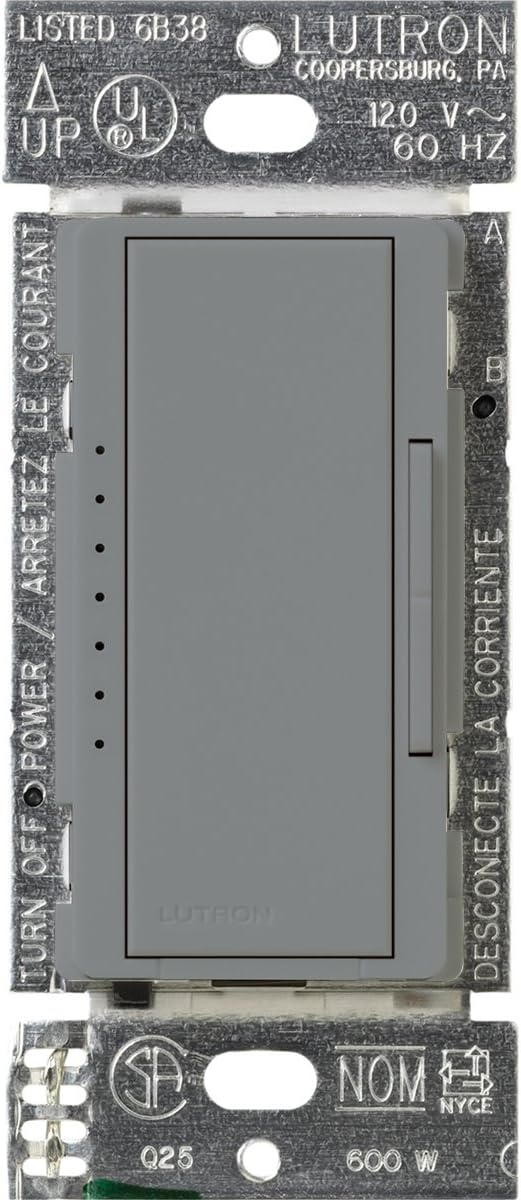 Lutron Maestro Digital Dimmer Switch for Incandescent Bulbs, 600-Watt Single-Pole/Multi-Location, MA-600-GR, Gray