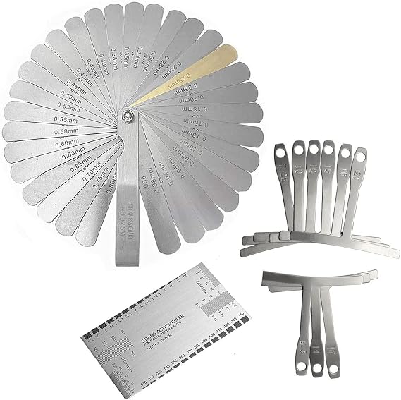 Jiayouy 11 Pieces Guitar Luthier Tool Kit Including 9pcs Understring Radius Gauge String Action Gauge Ruler 32 Blades Feeler Gauge for Guitar and Bass Setup