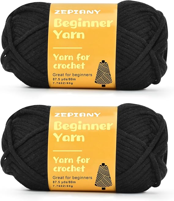 Crochet Yarn for Crocheting & Knitting, Soft Cotton Yarn for Beginners Easy-to-See Stitches, Worsted Weight Cotton Nylon Yarn, Amigurumi Yarn Crochet Supplies, 2 x 50g/80m Black