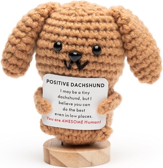 Positive Crochet Animals Dachshund Gifts, Emotional Support Crochet Doll for Weiner Dog Lovers, Already Made Handmade
