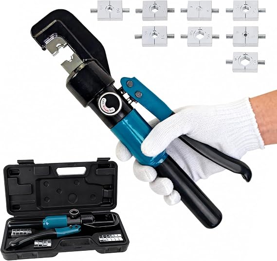 Hydraulic Crimping Tool - 1/8 Wire Rope Crimping Tool with 9 Die Sets (12 AWG to 2/0 AWG) for Battery/Welding Cables & Electrical Wires