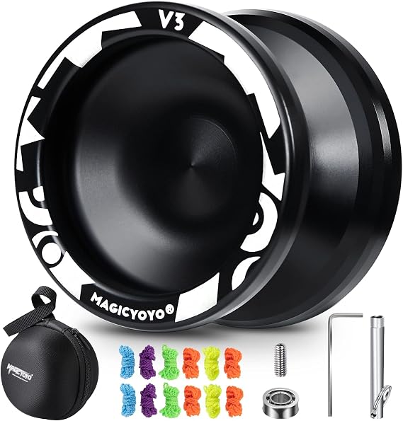 MAGICYOYO V3 Responsive Yoyo for Kids, Responsive and Unresponsive Yoyo | Dual Function Trick Yoyo for Beginners and Adults, Professional Metal YoYo with 12 Strings, Case, Accessory Kit(Black)