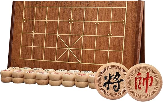 Chinese Chess Game Set with Beechwood Pieces and Foldable Chessboard Portable Xiangqi Strategy Game for 2 Players(4.8cm/1.9in)