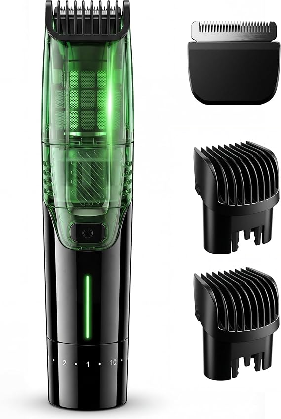 Vacuum Beard Trimmer for Men 2-Speed Adjustable Suction & Power, IPX6 Waterproof Wet/Dry Cordless Hair Clipper. 40 Length Settings (0.5-20mm), USB-C Fast Charge, Magnetic Easy-Clean Bin&Travel Lock