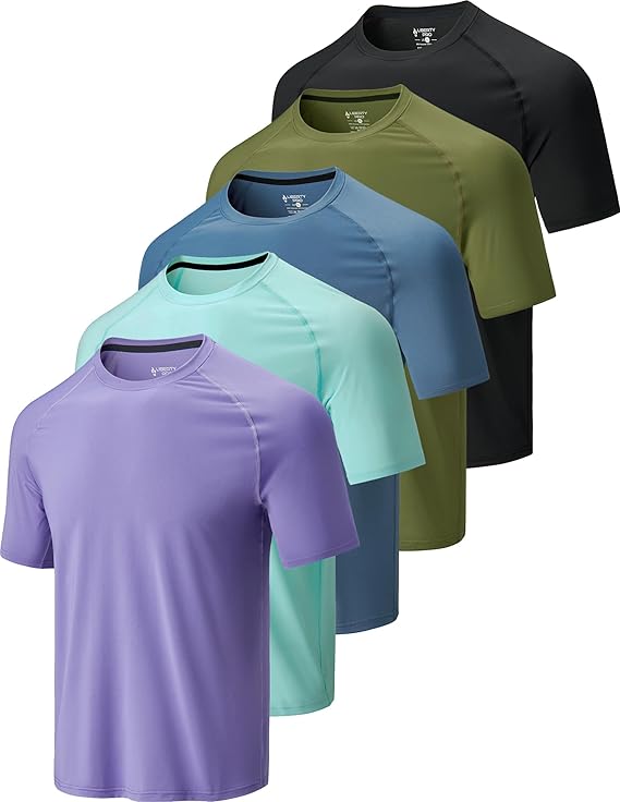 5 Pack Mens Active Quick Dry Crew Neck T Shirts | Athletic Running Gym Workout Short Sleeve Tee Tops Bulk