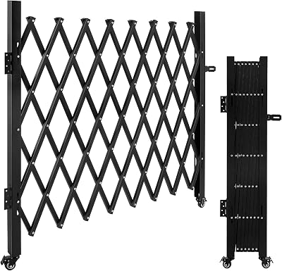 Folding Security Gate, 65.35 W x 48.03 H Steel Scissor Door Gate Barricade Gate Expandable Security Gate Flexible Accordion Security Gate with 360 Wheels and Padlock