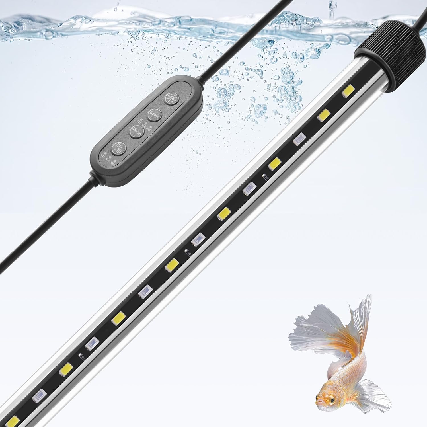 FEDOUR 58CM Submersible Aquarium LED Light, 24/7 Mode Fish Tank Light with Timer&10-Level Brightness, 3 Colors & 3 Lighting Modes Light for 60-90cm Fish Tanks [Energy Class B]