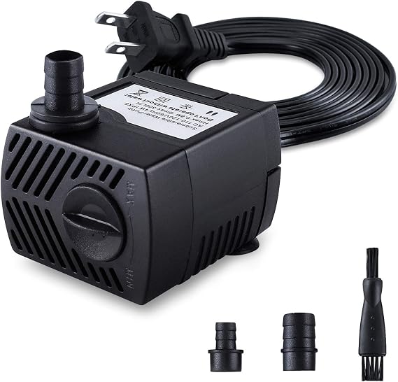 CWKJ Fountain Pump, 80GPH(4W 300L/H) Submersible Water Pump, Durable Outdoor Fountain Water Pump with 7.2ft(2.2m) Power Cord, 3 Nozzles for Aquarium, Pond, Fish Tank, Water Pump Hydroponics, Fountain