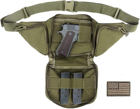 Tactical CCW Fanny Pack for Men Women, Concealed Carry Fanny Pack | Anti Theft Crossbody Sling Bag, Adjustable Waist Bag, Compact Travel Belt Bag, Hiking Running Hip Bag with U.S Flag Patch