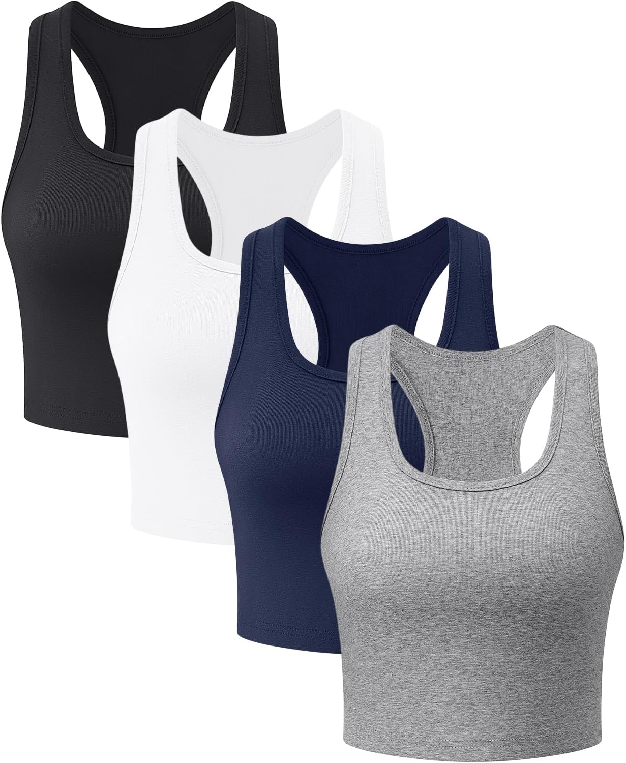 4 Pack Sleeveless Tank Tops for Women Racerback Cropped Workout Top Cotton Basic Running Yoga Gym Crop Top Shirts for Women
