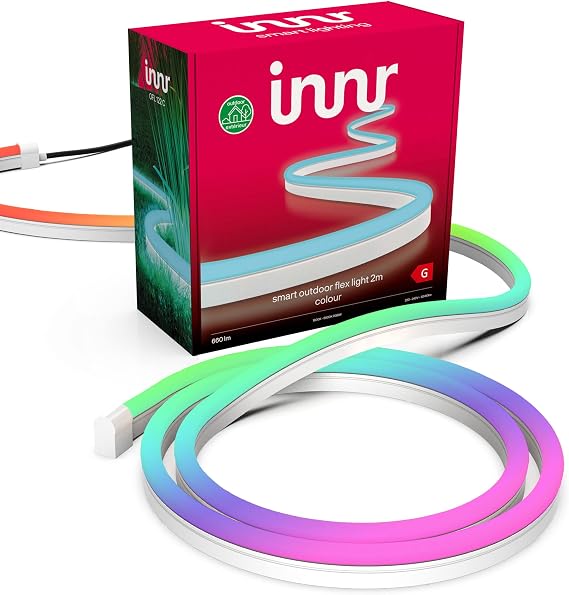 Innr Outdoor LED Strip Light 2m, Zigbee, Works with Hue* and Alexa (Bridge Required), Lightstrip White &amp; Colour, Smart Outdoor Lights, IP67 Waterproof, Garden Lighting, Dimmable [Energy Class G]