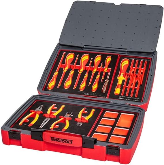Teng Tools 29 Piece 1000 Volt Insulated Slotted, PH, PZ & Torque Screwdriver & Plier Electricians Portable EVA Foam Tool Kit - TC-6TE02